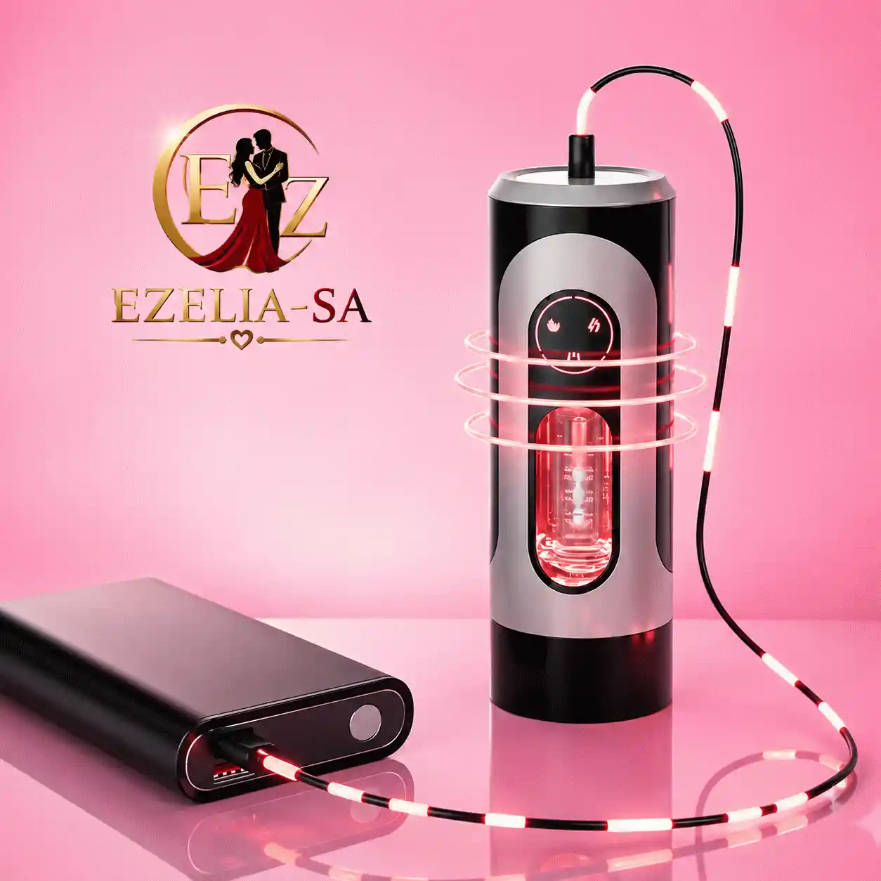 جهاز استمناء رجالي أوتوماتيكي أبيض وأسود مع كابل شحن USB