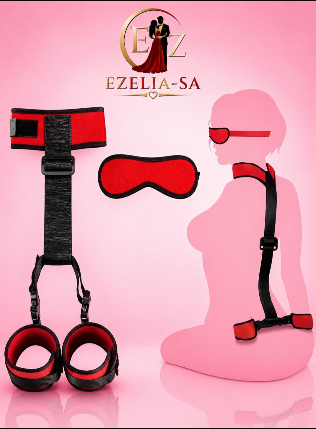 مجموعة أدوات تقييد EZELIA-SA للبالغين تشمل أطواق وأصفاد طاعة وأدوات تحكم للأزواج، متوفرة في متجر EZELIA-SA مع توصيل سري